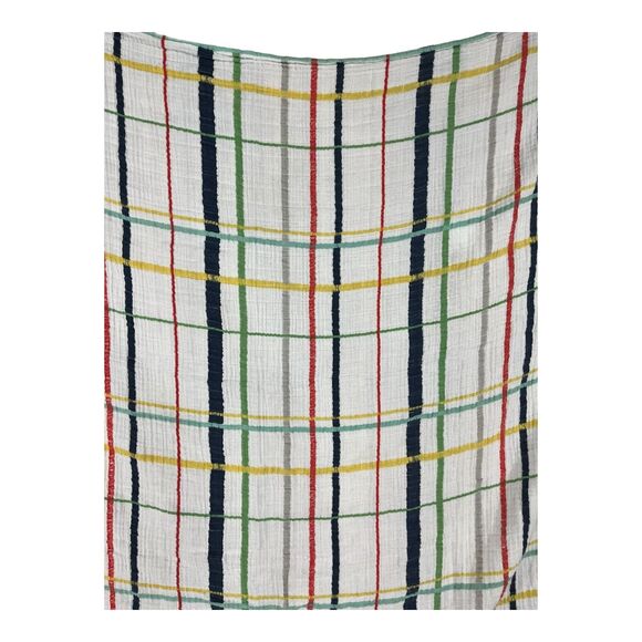 Little Unicorn Multicolor Plaid Cotton Muslin Swaddle Baby Blanket Yellow Blue - Picture 2 of 5